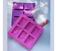 TEMU 4 Piezas de Moldes para Jabón Silicona, Molde Rectangular, 6 Cavidades y Chocolate con 100 Bolsas 3.5x5, Ideales Para Hacer Artesanías
