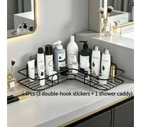 TEMU 4 piezas de organizador de ducha de esquina - 3 parches adhesivos y 1 estante, organizador de baño de montaje en pared, a prueba de , para champú, loción, cosméticos, organizadores de ducha