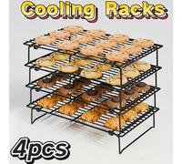 TEMU 4 Piezas de Rejillas Apilables y Plegables - Rejilla de Metal Resistente Antiadherente, Diseño Ahorrador de Ideal para Hornear, Asar, Exteriores y Repostería - para Pasteles, , Verduras (Fiestas)