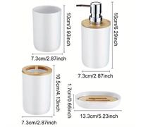 TEMU 4 Piezas Juego de Baño Moderno con - Plástico para Ducha, Bañera, Lavabo - Botella de Loción, Portacepillos, Vaso para Enjuague Bucal y Jabonera, Ideal para Viajes o Uso Comercial