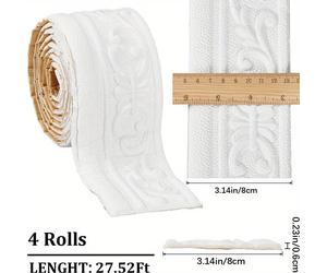TEMU 4 rollos decorativos de corona autoadhesivos, decoración flexible de espuma, de papel tapiz 3D, de pared decorativo vintage , 330" X 3.1" con , para hogar, hotel