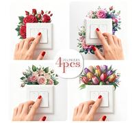 TEMU 4 Rosas Vibrantes y Elegantes Tulipanes - Pegatinas Autoadhesivas para Enchufes, Diseño Floral, Fácil Aplicación, Ideal para Decoración de Baño y Hogar, de San Valentín