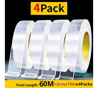 TEMU 4 Unidades de Cinta Nano de Cara de Resistencia | Adhesivo Transparente y Universal para Fijación en Paredes, Ideal para Madera, Plástico, Metal y Piedra