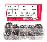 TEMU 480pcs Arandelas de Bloqueo de de Acero Inoxidable, Juntas de Abiertas M2M3M4M5M6M10M12 Juntas de Elásticas Abiertas