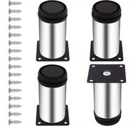 TEMU 4pcs Patas de Muebles de Acero Inoxidable de 4 Pulgadas, Pies Redondos Ajustables para Gabinetes de Cocina para Muebles + 16pcs Tornillos (Negro 50X100Mm)