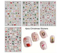TEMU 4pcs Pegatinas de Uñas Navideñas, Santa Claus de Dibujos Animados, Árbol de Navidad Regalo de Vacaciones, Pegatinas de Uñas con Pegamento Trasero LS-J97-100