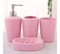 TEMU 4pcs Set de Accesorios de Baño de Plástico, Dispensador de Jabón y Loción, Portacepillos de Dientes, Jabonera, Vaso para Enjuague Bucal, Suministros de Baño, Regalo de Bienvenida al Hogar