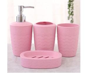 TEMU 4pcs Set de Accesorios de Baño de Plástico, Dispensador de Jabón y Loción, Portacepillos de Dientes, Jabonera, Vaso para Enjuague Bucal, Suministros de Baño, Regalo de Bienvenida al Hogar