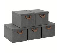 TEMU 5 uds Cajas de almacenamiento tejidas grises de gran capacidad 51L, a prueba de polvo con , plegable, de almacenamiento para ropa y juguetes.