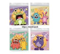 TEMU 50/100pcs Bolsas Autoadhesivas de Monstruos Adorables, Bolsas de Galletas de Dibujos Animados, Bolsas de Almacenamiento de Snacks para Fiestas