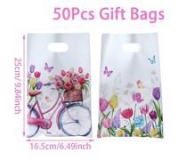 TEMU 50 Bolsas de Regalo con Diseño de Tulipanes - Temática Primaveral, 16.5x25 cm, Ideales para , , Baby Showers y Halloween