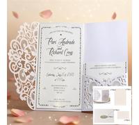 TEMU 50 de papel con láser, tarjeta con tarjetas interiores, sobre con bolsillo para aniversario de boda, de matrimonio, suministros para invitaciones