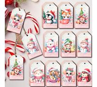 TEMU 50 Etiquetas de Regalo Navideñas - Diseños Festivos de Animales y Muñecos de Nieve para Regalos, Fiestas y Decoraciones, Navidad y Halloween