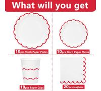 TEMU 50 Piezas de Vajilla de Papel con Ondulado en y , Platos, Vasos y Servilletas para Fiestas de , , Baby Showers, San Valentín y Decoración