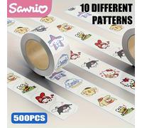 TEMU 500pcs/Rollo de Stickers Oficiales Redondos de Dibujos Animados con Hello Kitty, My Melody, Kuromi, Jade Cinnamon y Más, para Maletas, Guitarras, Botellas de Agua