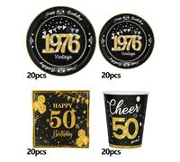 TEMU 50pcs/80pcs Juego de Vajilla Desechable para Fiestas de 50 Años: Platos, Vasos y Servilletas en y Dorado, Decoración para de 1976, Suministros para Hombres y Mujeres, por 50 Años