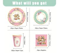 TEMU 50pcs/80pcs Juego de Vajilla para de Té Platos de Papel, Servilletas y Vasos, Suministros de en Colores Pastel para Despedidas de Soltera, Fiestas de Jardín,