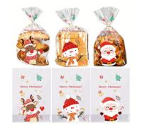 TEMU 50pcs Bolsas de Regalo Navideñas con Diseños de , Reno y Santa - Bolsas Transparentes para Favores de