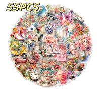 TEMU 55 Pegatinas de Glaseado para Scrapbooking, Adhesivos PET Naturales y Florales, Calcomanías Coloridas Vintage para Diarios y Manualidades, Decoraciones Transparentes con Flores