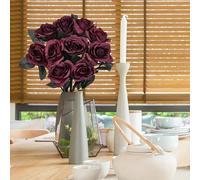 TEMU 5pcs Rosas Artificiales Vino | Ramo de Rosas de Seda Sintética de Largo, Florales Falsos Realistas para Halloween, Día de San Valentín, Decoración de de Mesa para Fiestas de , Grande