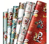 TEMU 6 hojas de papel de regalo navideño de 20 x 28 pulgadas para niños, niñas y mujeres - Papel de regalo con diseño de osito, , reno y animales , ideal para vacaciones y fiestas
