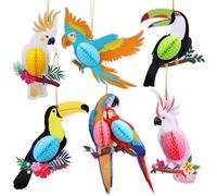 TEMU 6 piezas de adornos colgantes de loros - Decoraciones de pájaros vibrantes con material de papel, perfectas para , y fiestas, necesitan electricidad, decoración de loros