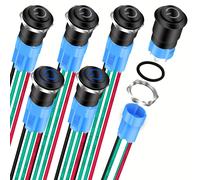 TEMU 6 piezas de botón pulsador de bloqueo 12V LED azul 12mm Botón de encendido/apagado mantenido de 12 pequeño de metal con cable para barco , coche, camión