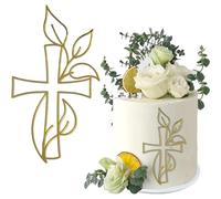 TEMU 6 piezas de decoración para pastel, topper de cruz con , decoración de acrílico dorado para pastel, espejo iridiscente para boda, , Navidad, y más, cruz y hojas
