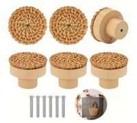 TEMU 6 Piezas de Manijas de Madera para Puertas y Cajones de Armario, Tejidas en Ratán