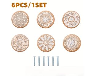 TEMU 6 Piezas de Tiradores para Gabinetes - Manijas Universales para Cajones, Muebles y Escritorios, Herrajes Decorativos Artesanales en Madera