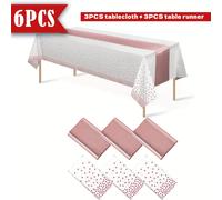 TEMU 6 piezas, Mantel de con y puntos dorados rosa y juego de camineros de satén dorado rosa, que 3 manteles y 3 camineros, elegante mantel de plástico desechable para , y graduaciones