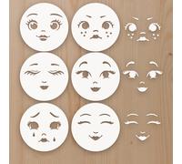 TEMU 6 plantillas de faciales para manualidades DIY - Tablero de PET de 3.9x3.9 pulgadas con guías de faciales preimpresas, plantillas para paredes temáticas, decoración de muebles y