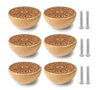 TEMU 6 tiradores de madera hechos a con forma de cuenco, diseño floral grabado, acabado , tiradores de un solo agujero para cajones, armarios, cocina, decoración de muebles.