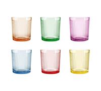 TEMU 6 Vasos de Vidrio con Rayas 360ml, Set de 6 Colores Surtidos, Cristal Estriado Moderno, Vajilla para Agua, o Cócteles