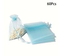 TEMU 60 Bolsas de Organza Transparente Azul con Cordón para Joyería, Bolsitas de Regalo para y Fiestas, Bolsas para Dulces Festivos, Empaque para , 10x15 cm