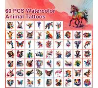 TEMU 60 Pegatinas Temporales de Tatuajes 3D de Acuarela con Diseños de Gatos, Perros, , , , etc., Impermeables y Duraderas de 3 a 5 Días, Adhesivos Divertidos y , ¡Un Regalo para Fiestas y Vacaciones!