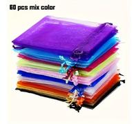 TEMU 60pcs-15*10cm Bolsas de Malla Coloridas con Cordón, Bolsas de Regalo para Joyería en Organza