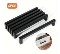 TEMU 6pcs Manijas de Cajón de Acero Inoxidable Negro Mate Moderno - Tiradores de Barra Cuadrada de 5" para Armarios de Cocina, Fácil Instalación, Duraderas y Resistentes a la Corrosión
