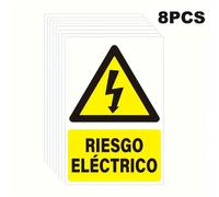 TEMU 8 Pegatinas de Advertencia Eléctrica en Español - PVC Duradero, Impermeable y Adhesivo para Paredes, Postes, Puertas | Diseño de y Símbolos de Eléctrico 15.01x10.01 cm