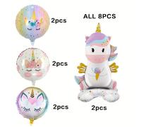 TEMU 8 Piezas de Decoración para Fiestas de con Globos de Unicornio, de Cabeza de Caballo, Globos de Foil con Diseño de Unicornio de , 2 Piezas de Pie + 6 Globos de 18 Pulgadas