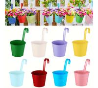 TEMU 8 Piezas de Macetas Colgantes de Hierro para Plantas, Cestas para Jardín de , Macetas para Valla, Soportes para Flores de 4'' con Gancho Desmontable, Decoraciones Navideñas para Macetas