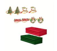TEMU 8 servilletas de tela y verdes y 8 anillos para servilletas navideños, juego de 16 piezas - Decoraciones festivas para mesa en tela y metal, ideales para invierno, Navidad, fiestas y cenas