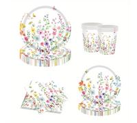 TEMU 80 piezas de suministros para de para el primer , decoraciones florales de para , platos desechables, servilletas, vasos, juego de vajilla para picnic de , verano, , fiestas de té