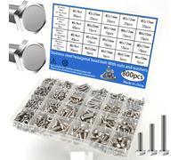 TEMU 800 Piezas Kit de Tornillos Hexagonales de Acero Inoxidable con Tuercas, Arandelas y Arandelas de - DIN933 8.8/10.9, Completa M3-M6, Grado A2/A4, Gruesa Métrica para Mecánica y Bricolaje