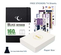 TEMU A5 Negro de con Páginas a Rayas, Papel de Bambú de 160Gsm, 160 Páginas de Cuadrícula de Puntos, Banda Elástica, Bolsillo Interior, 4 Hojas de Stickers y Soporte para Lápiz