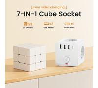 TEMU Adaptador de Enchufe EU 7 en 1, de Corriente, 3 Puertos USB y 1 Puerto Tipo-C. Diseño Compacto y Portátil, de Control, Disponible en Dos Colores: y