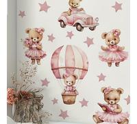TEMU Adhesivo de aerostático con oso rosa y estrella, decoración removible autoadhesiva para pared de dormitorio, , hogar, PVC