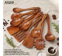 TEMU AIUHI Juego de 10 utensilios de cocina de madera de 815G, cucharas de madera para sartenes antiadherentes y utensilios de cocina, resistentes y resistentes al