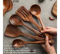 TEMU AIUHI Juego de 5 Cucharas de Madera para Cocinar, Utensilios de Cocina, Juego de Espátulas de Madera, Cucharas para Sopa