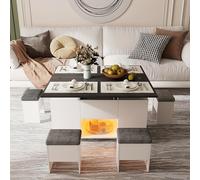 TEMU ajustable, multifuncional 4 en 1 convertible en mesa de comedor para , con almacenamiento , con 4 taburetes, 105 x 100 x 55.5 cm, blanca y